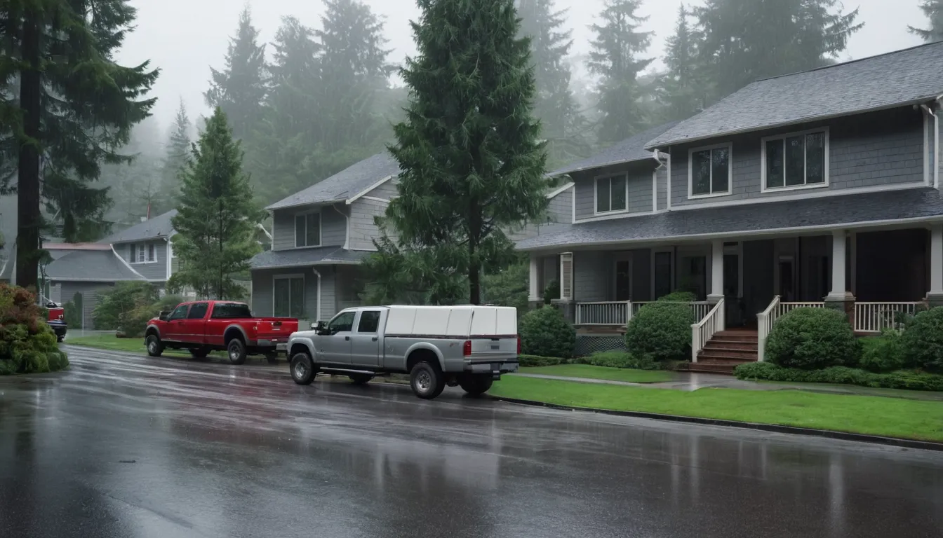 A neighborhood street in Bremerton on a rainy day